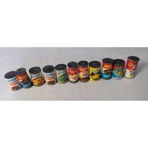 Miniature Canned Foods Cans Set of 11 Dollhouse .5" Groceries Lot Campbells Etc